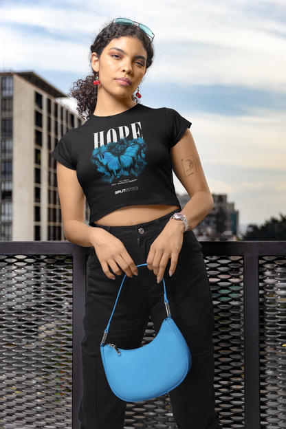 Ladies Cropped Tee/Blue Butterfly